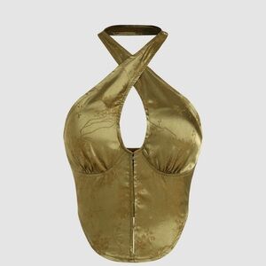 NEW FLORAL JACQUARD HALTER TANK TOP (s)